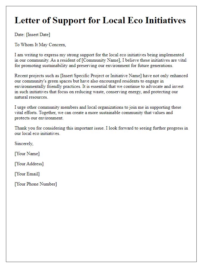 Letter template of support for local eco initiatives