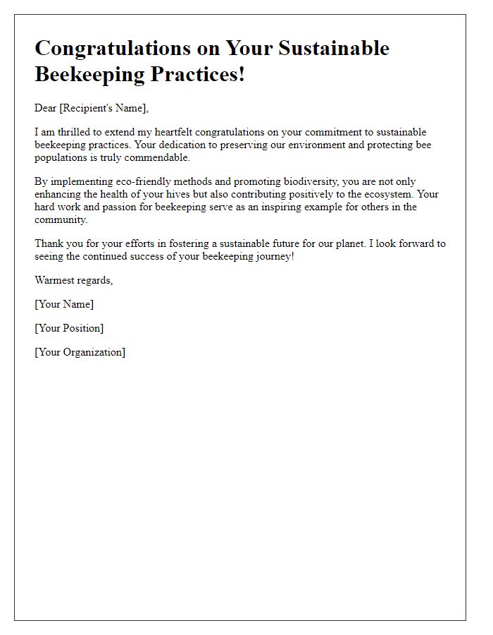 Letter template of congratulations on sustainable beekeeping practices