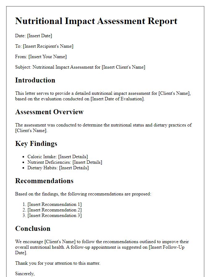 Letter template of nutritional impact assessment for dieticians