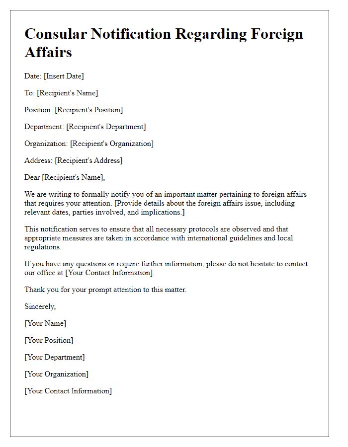 Letter template of consular notification regarding foreign affairs