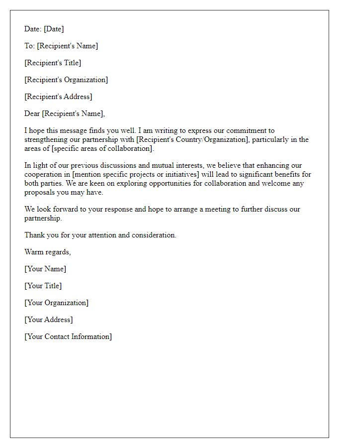 Letter template of diplomatic correspondence for international partnerships