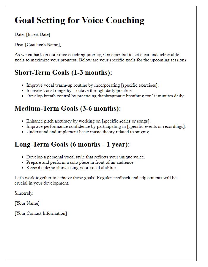 Letter template of goal setting for voice coaching.