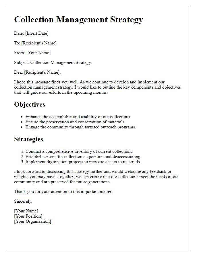 Letter template of collection management strategy