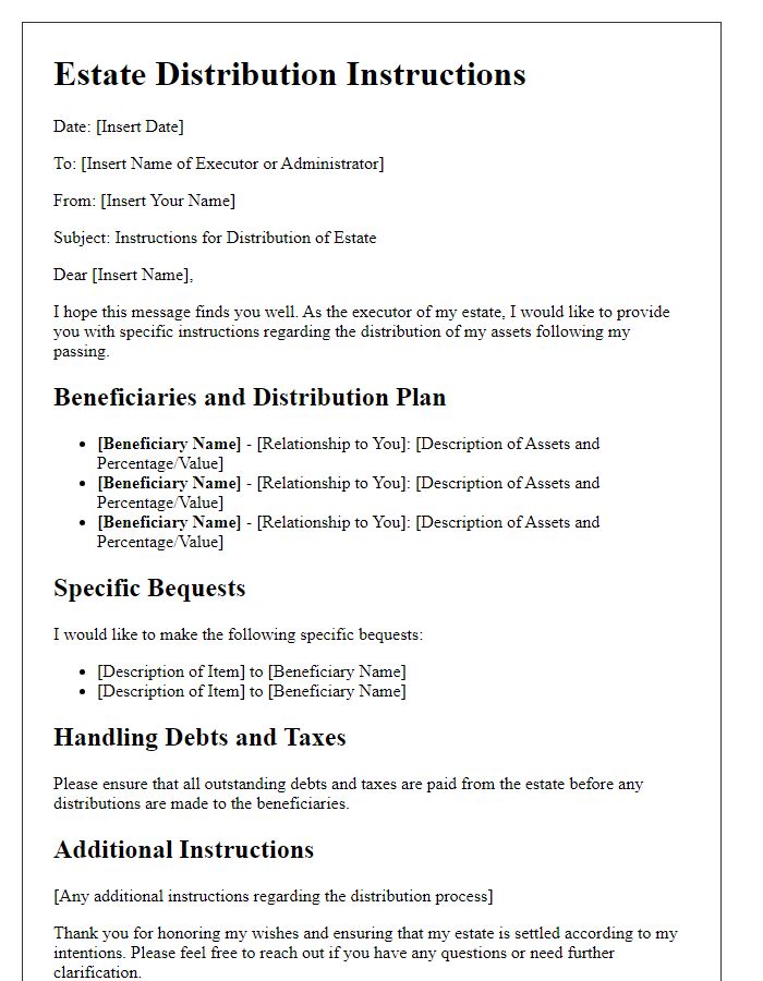 Letter template of estate distribution instructions