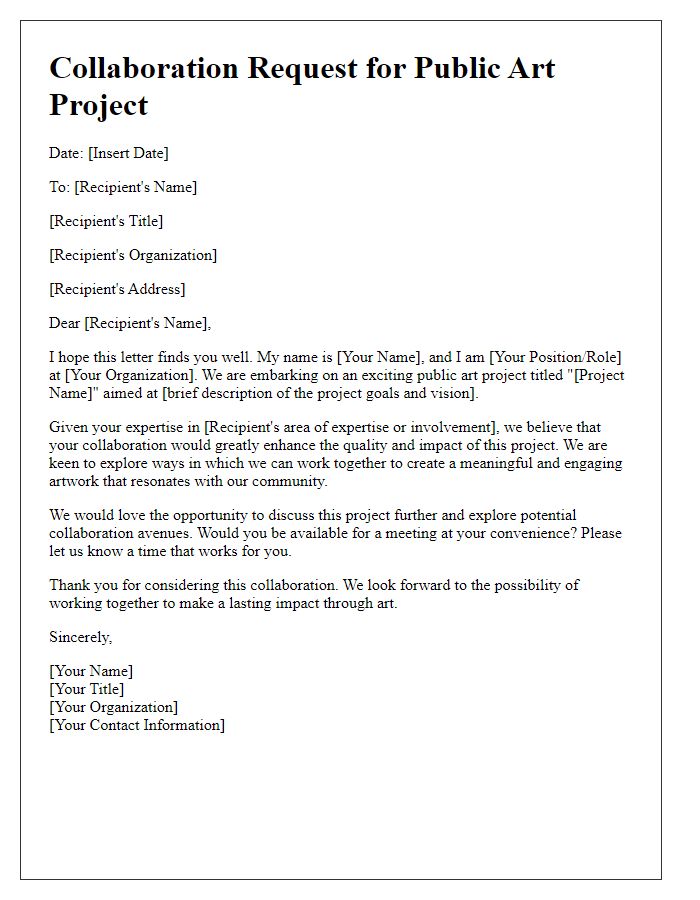 Letter template of collaboration request for public art project