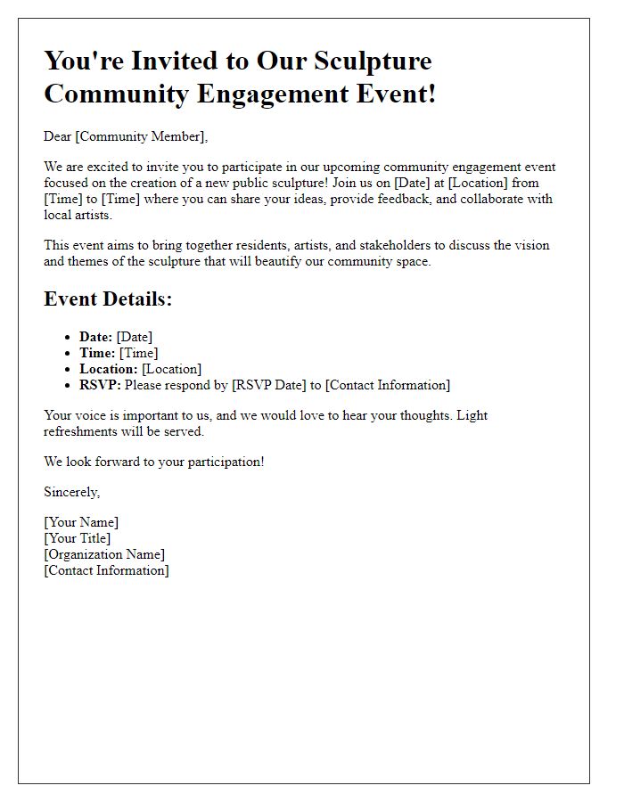 Letter template of community engagement invitation for sculpture event