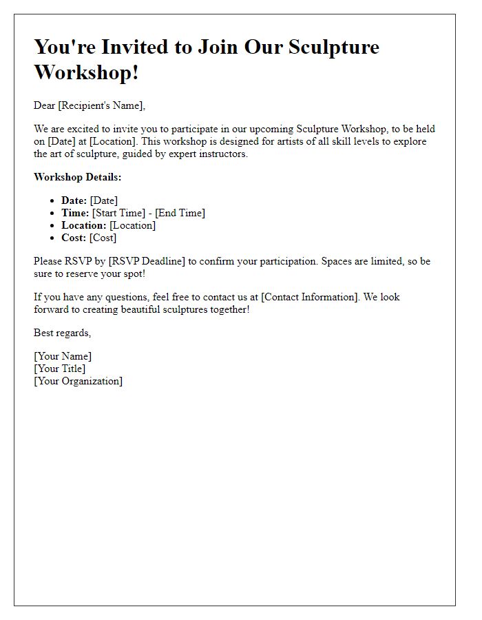 Letter template of invitation for sculpture workshop participation