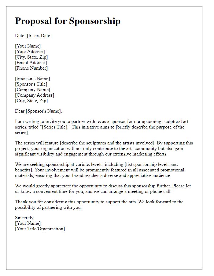 Letter template of sponsorship proposal for sculptural art series