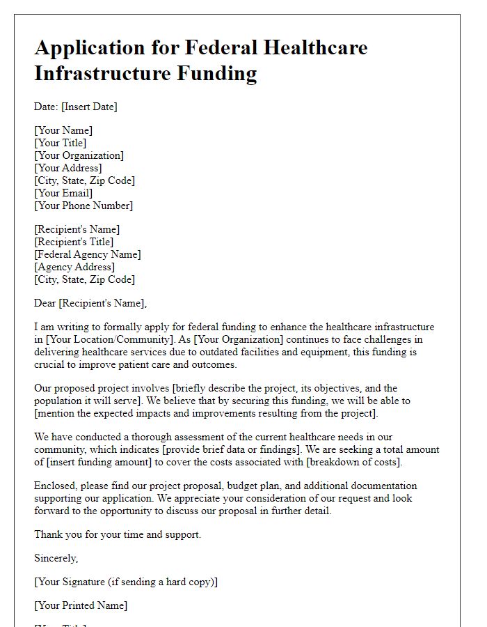 Letter template of application for federal healthcare infrastructure funding