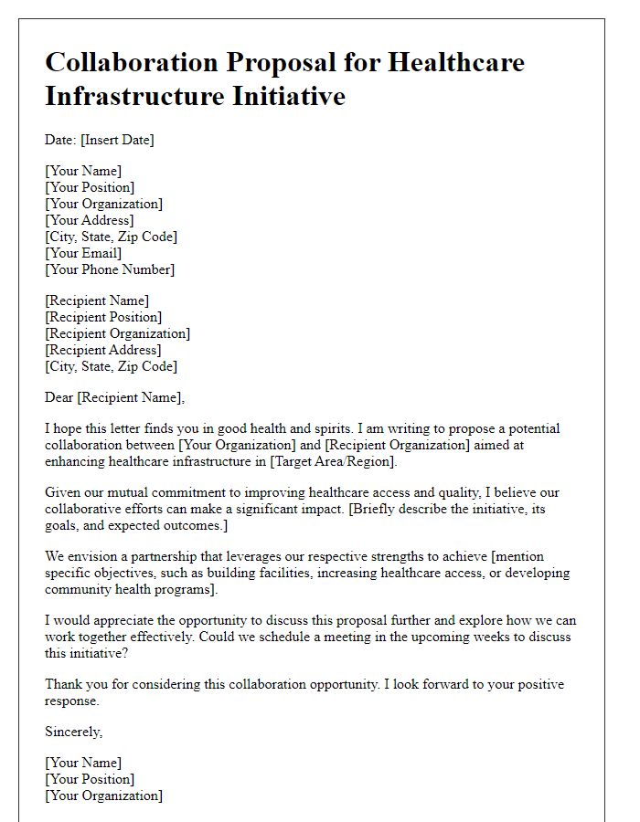 Letter template of collaboration proposal for healthcare infrastructure initiative