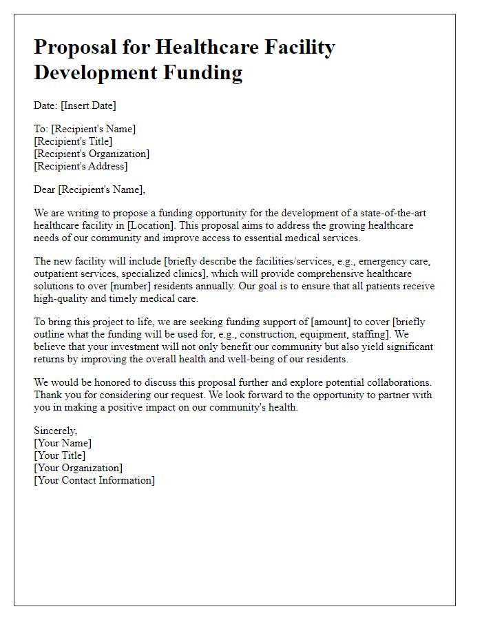 Letter template of proposal for healthcare facility development funding