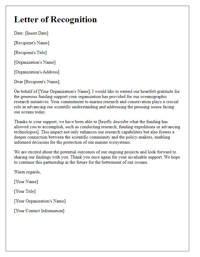 Letter template of recognition for oceanographic funding support.