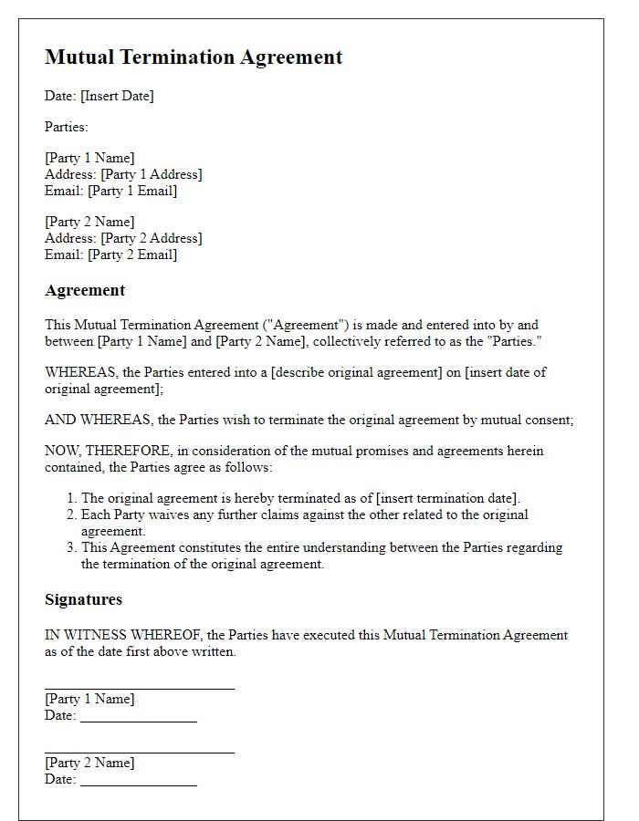 Letter template of mutual termination agreement