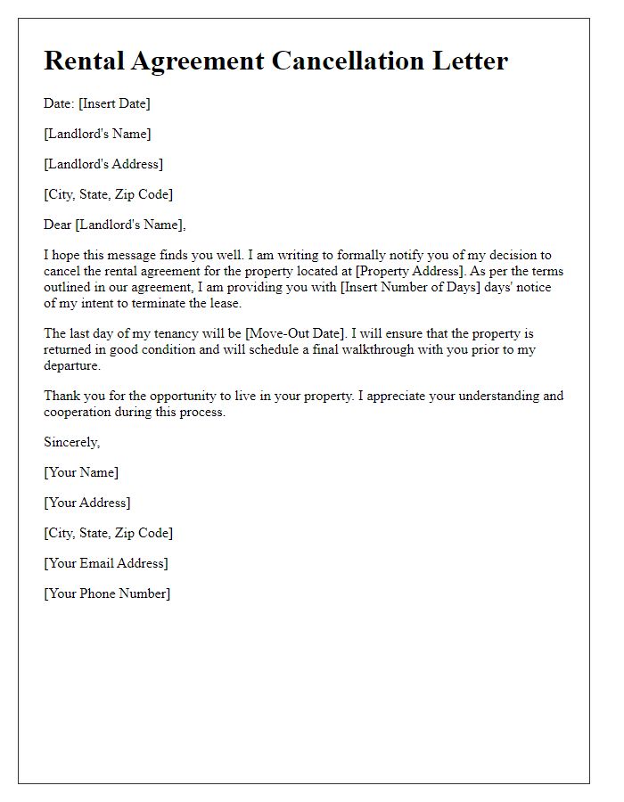 Letter template of rental agreement cancellation