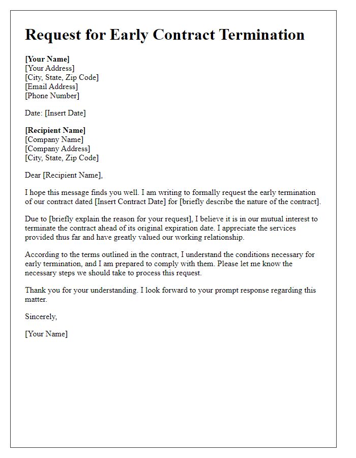 Letter template of Client Request for Early Contract Termination