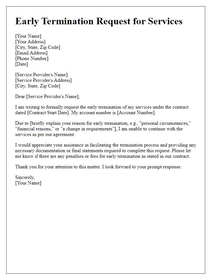 Letter template of Early Termination Request for Services