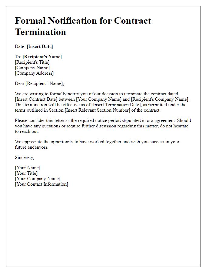 Letter template of Formal Notification for Contract Termination