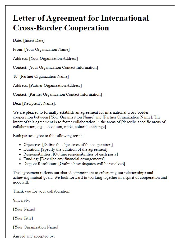 Letter template of agreement for international cross-border cooperation