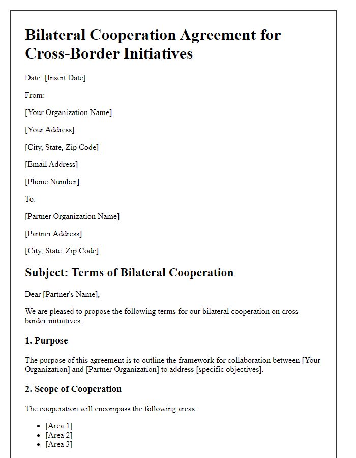 Letter template of bilateral cooperation terms for cross-border initiatives