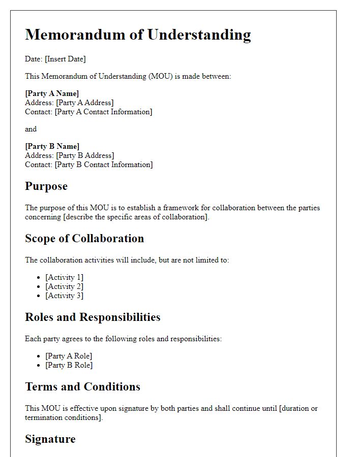 Letter template of memorandum of understanding for cross-border collaboration