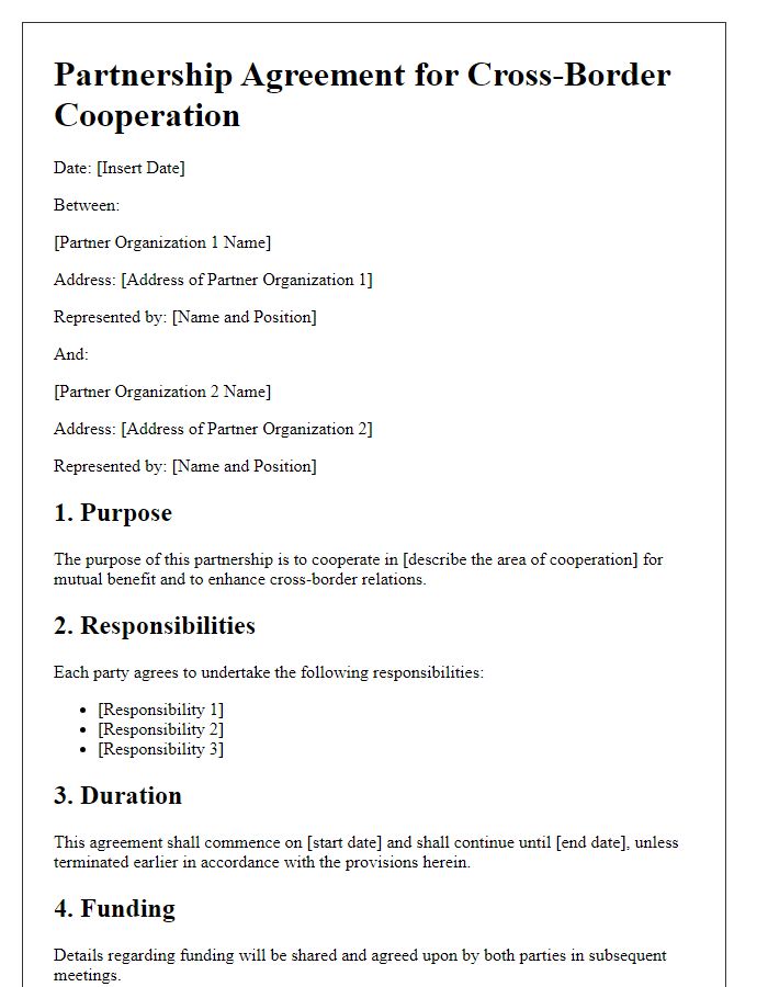 Letter template of partnership agreement for cross-border cooperation