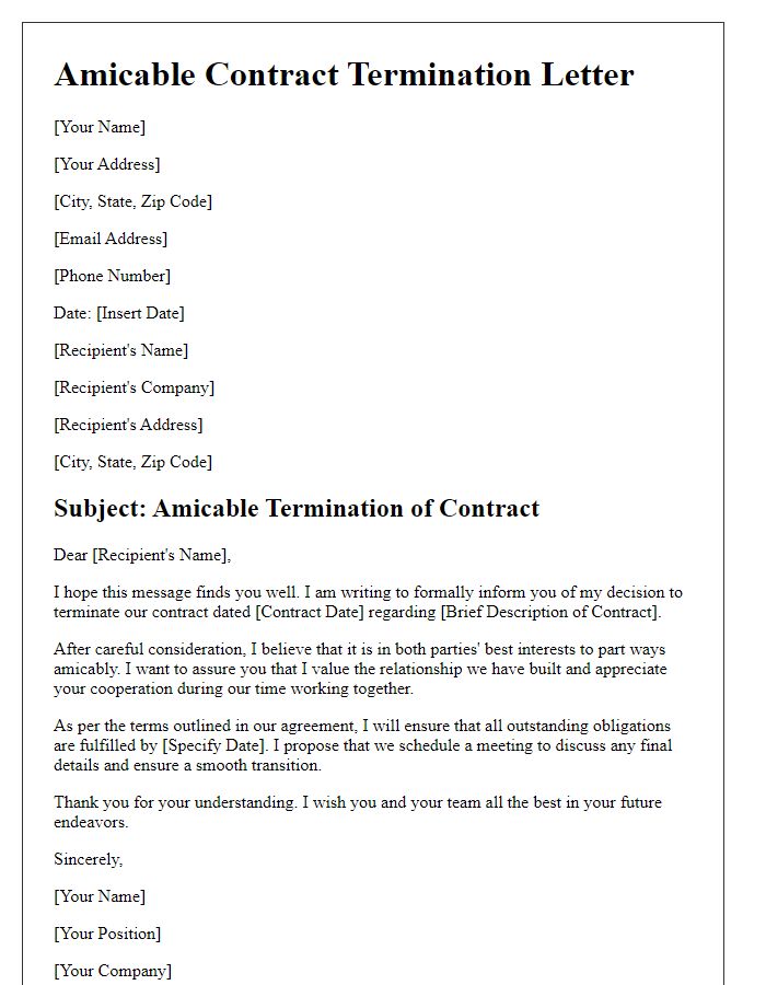 Letter template of amicable contract termination