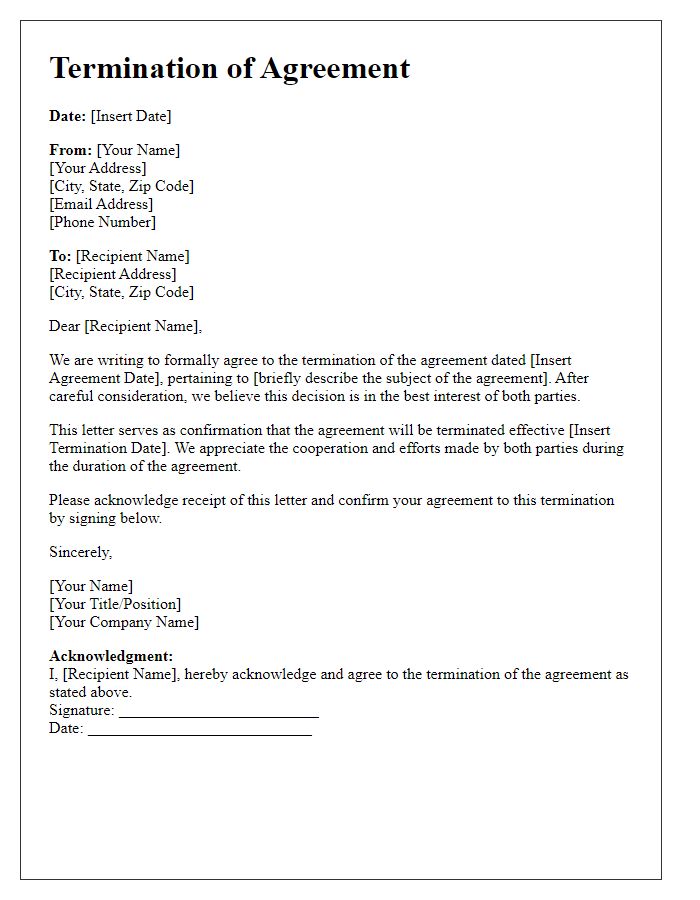 Letter template of collaborative termination of agreement