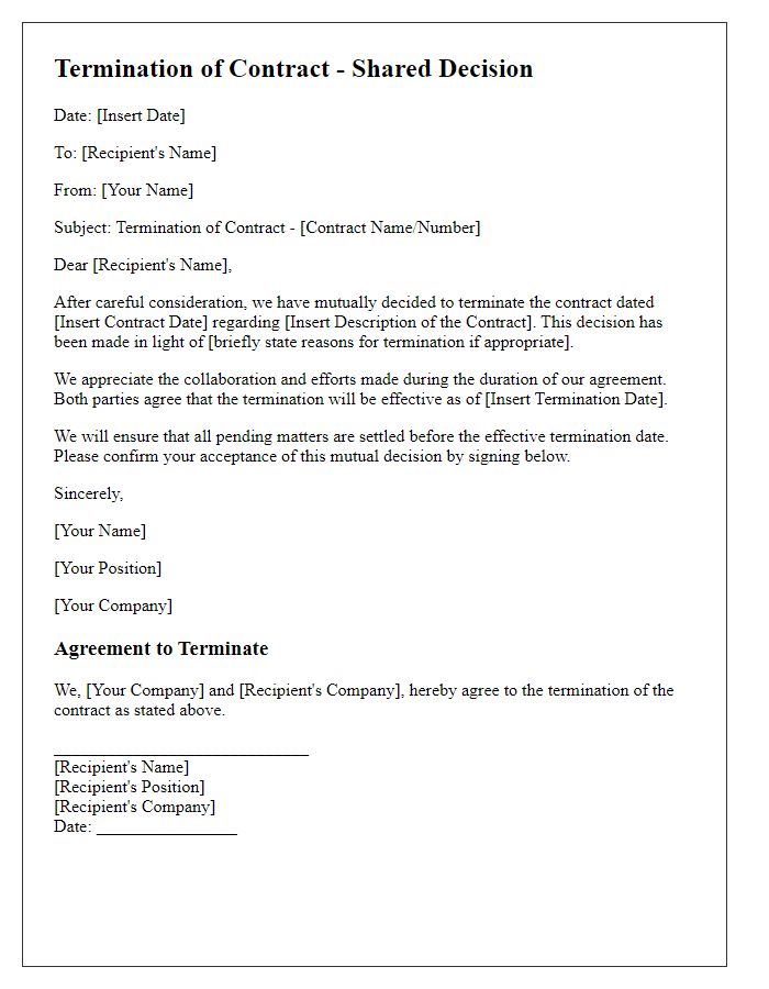 Letter template of shared decision for termination of contract