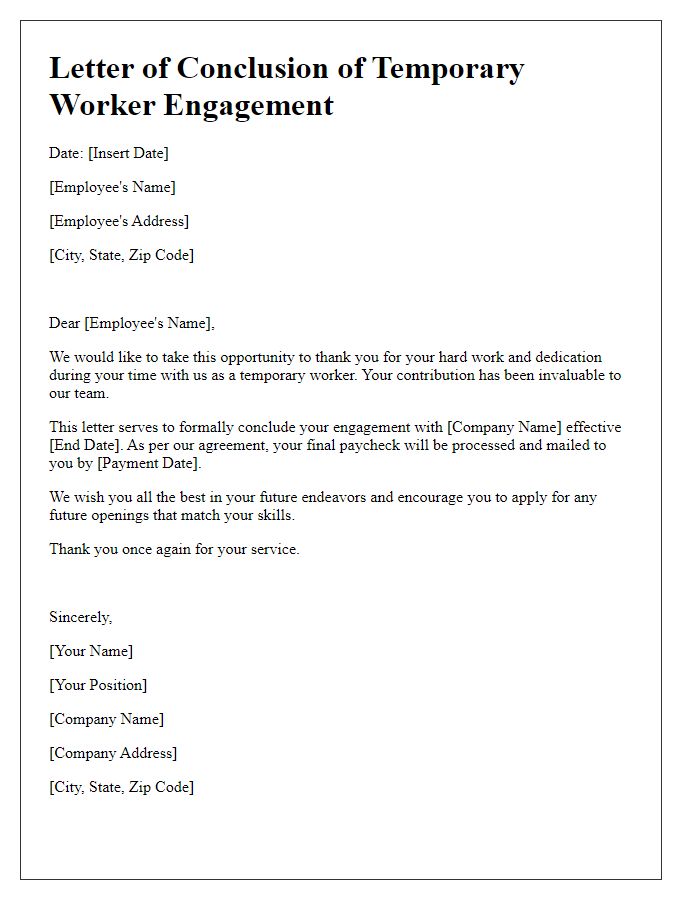 Letter template of concluding temporary worker engagement