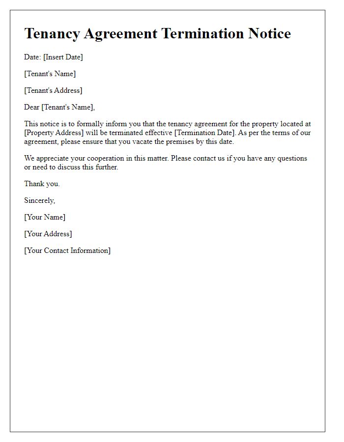 Letter template of tenancy agreement termination notice for tenants.