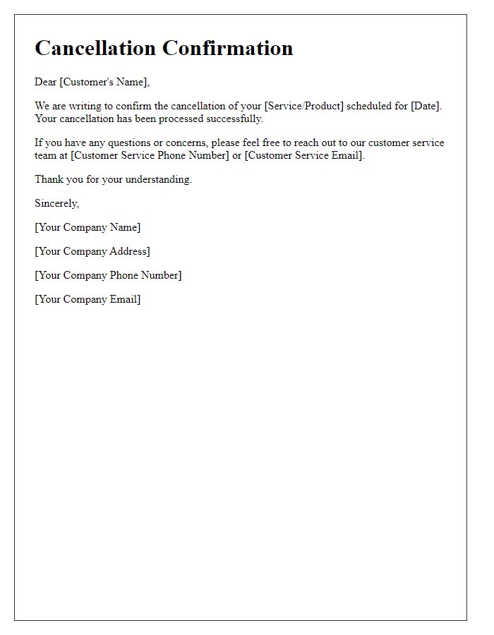 Letter template of cancellation confirmation