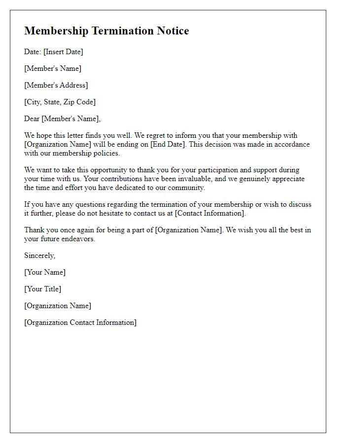 Letter template of membership ending