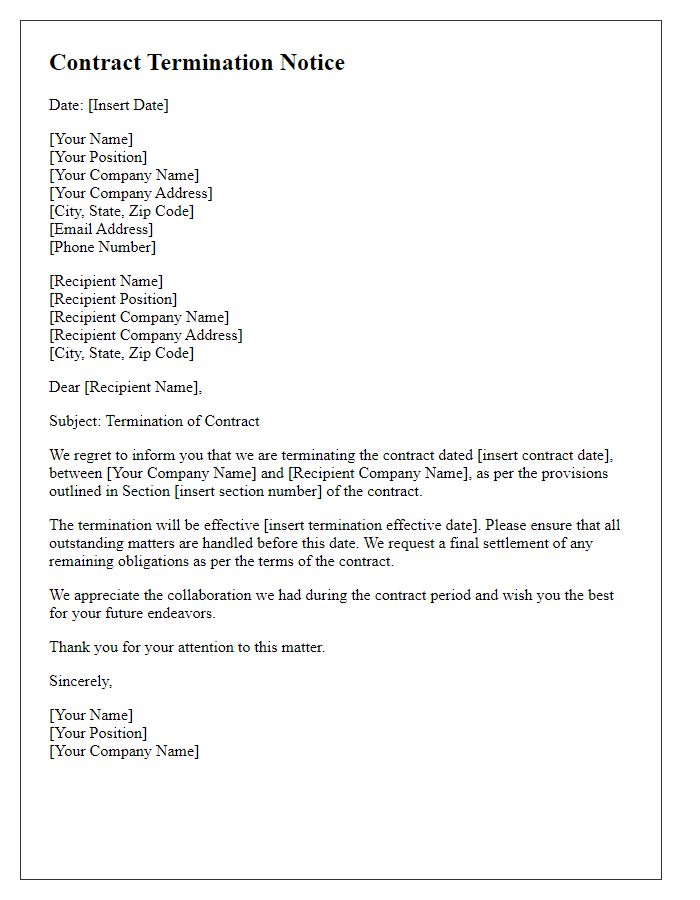 Letter template of Formal Business Contract Termination Notice