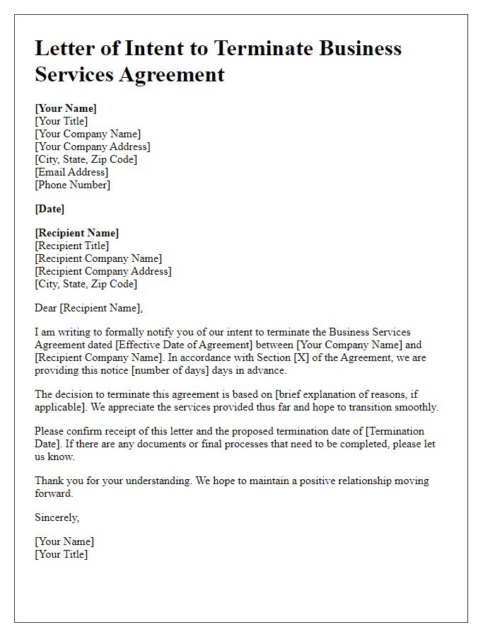 Letter template of Intent to Terminate Business Services Agreement