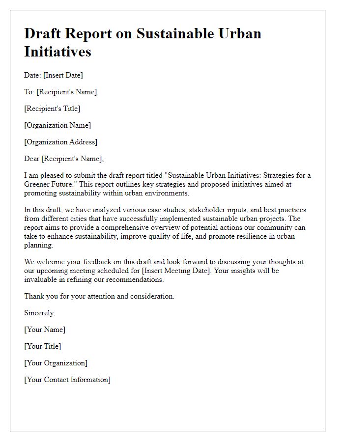 Letter template of draft report for sustainable urban initiatives