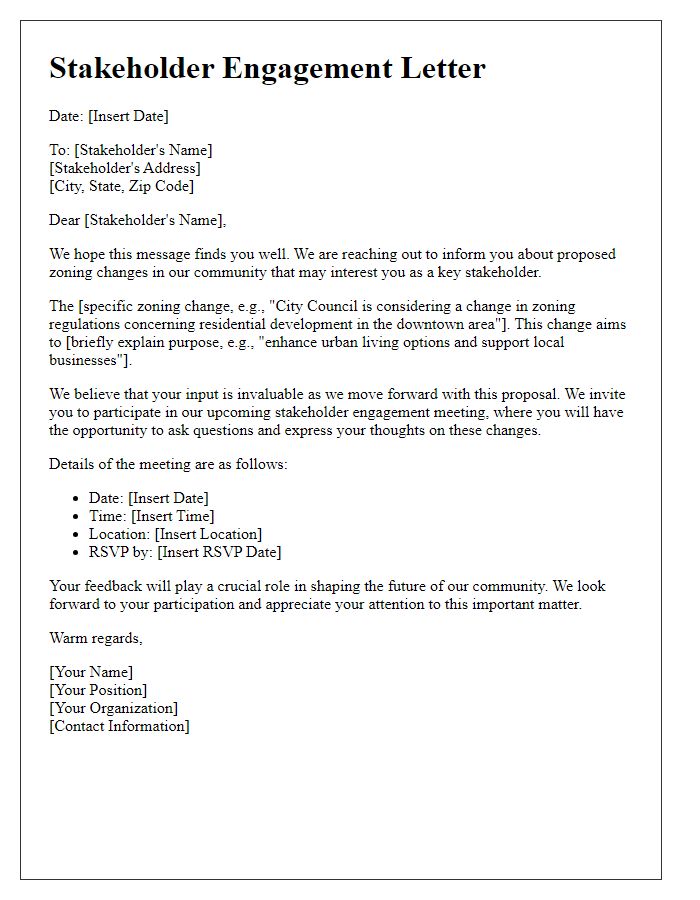 Letter template of stakeholder engagement for zoning changes