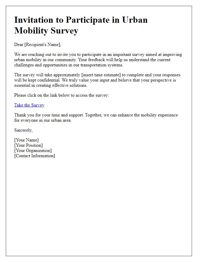 Letter template of survey invitation for urban mobility improvements