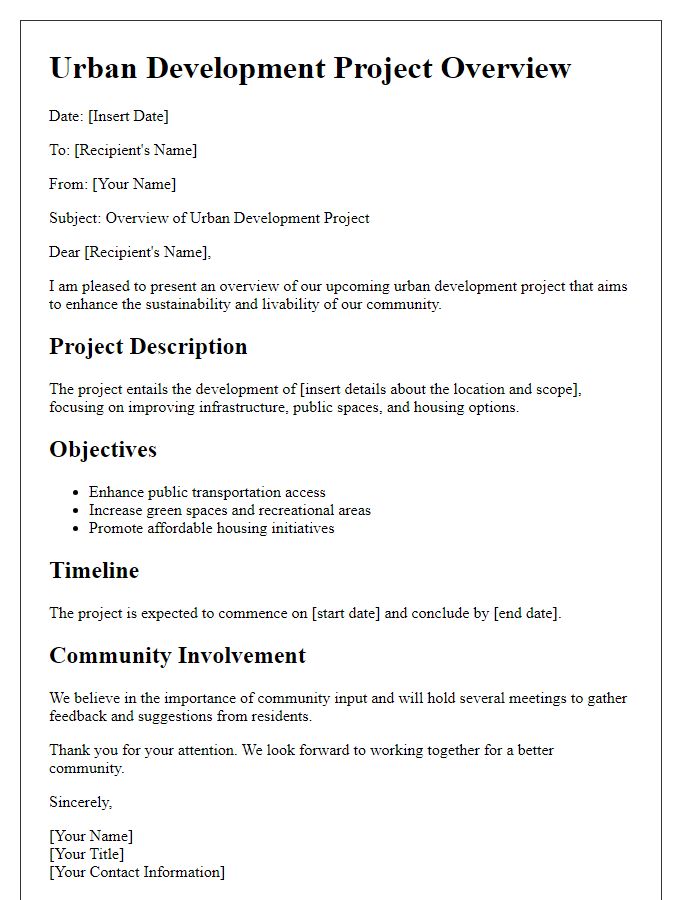 Letter template of urban development project overview