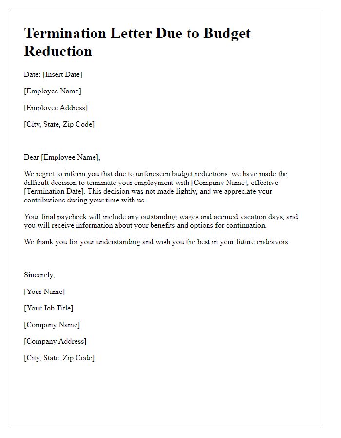 Letter template of termination for budget reduction