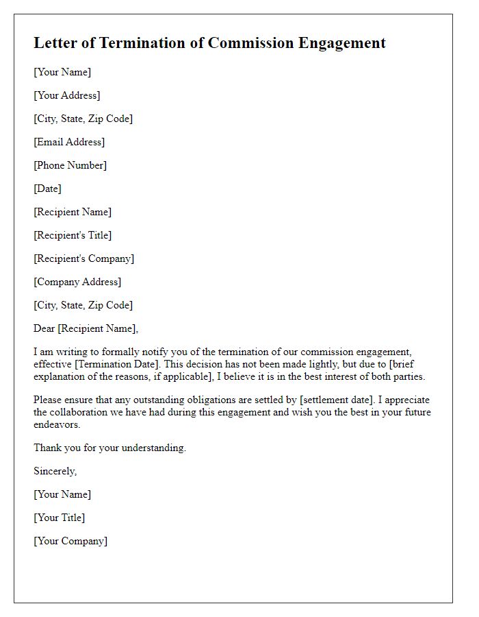 Letter template of formal termination of commission engagement