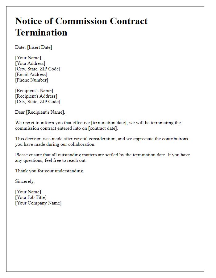 Letter template of notice for commission contract termination