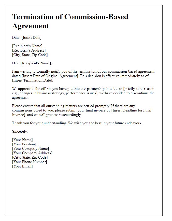 Letter template of termination of commission-based agreement