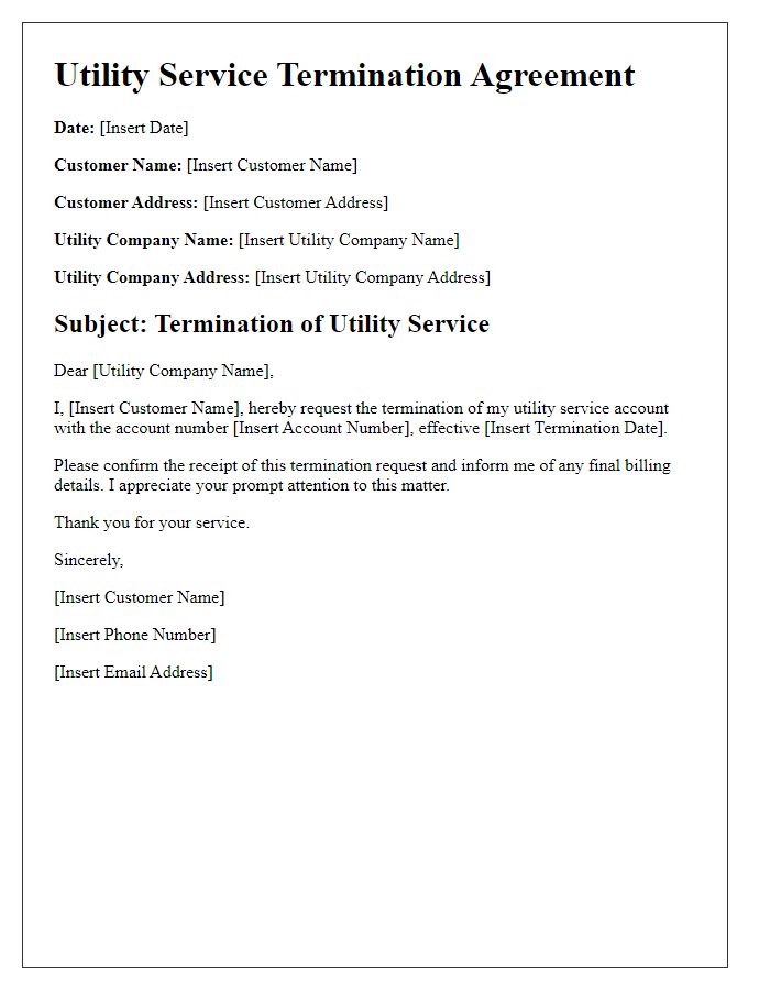 Letter template of utility service termination agreement.