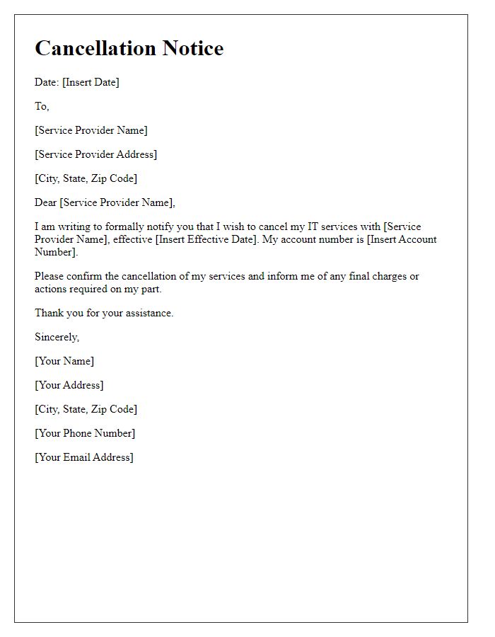 Letter template of cancellation notice for IT services