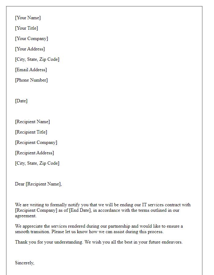 Letter template of ending IT services contract