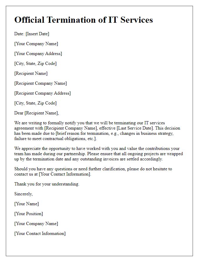 Letter template of official termination of IT services