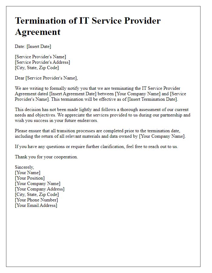 Letter template of termination of IT service provider agreement