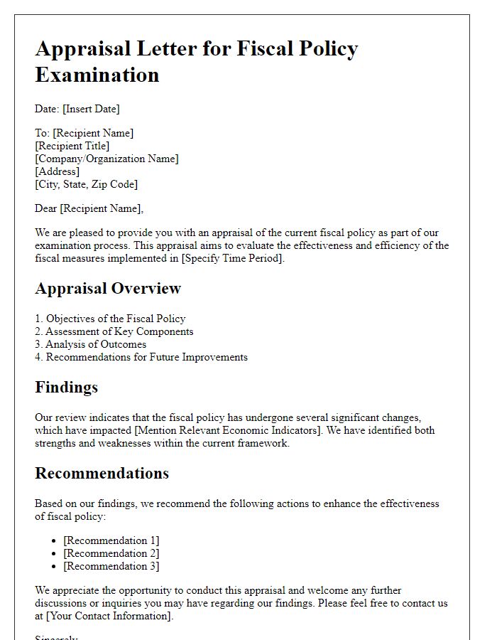 Letter template of appraisal for fiscal policy examination.