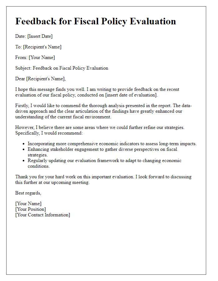 Letter template of feedback for fiscal policy evaluation.