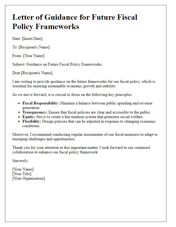 Letter template of guidance for future fiscal policy frameworks.